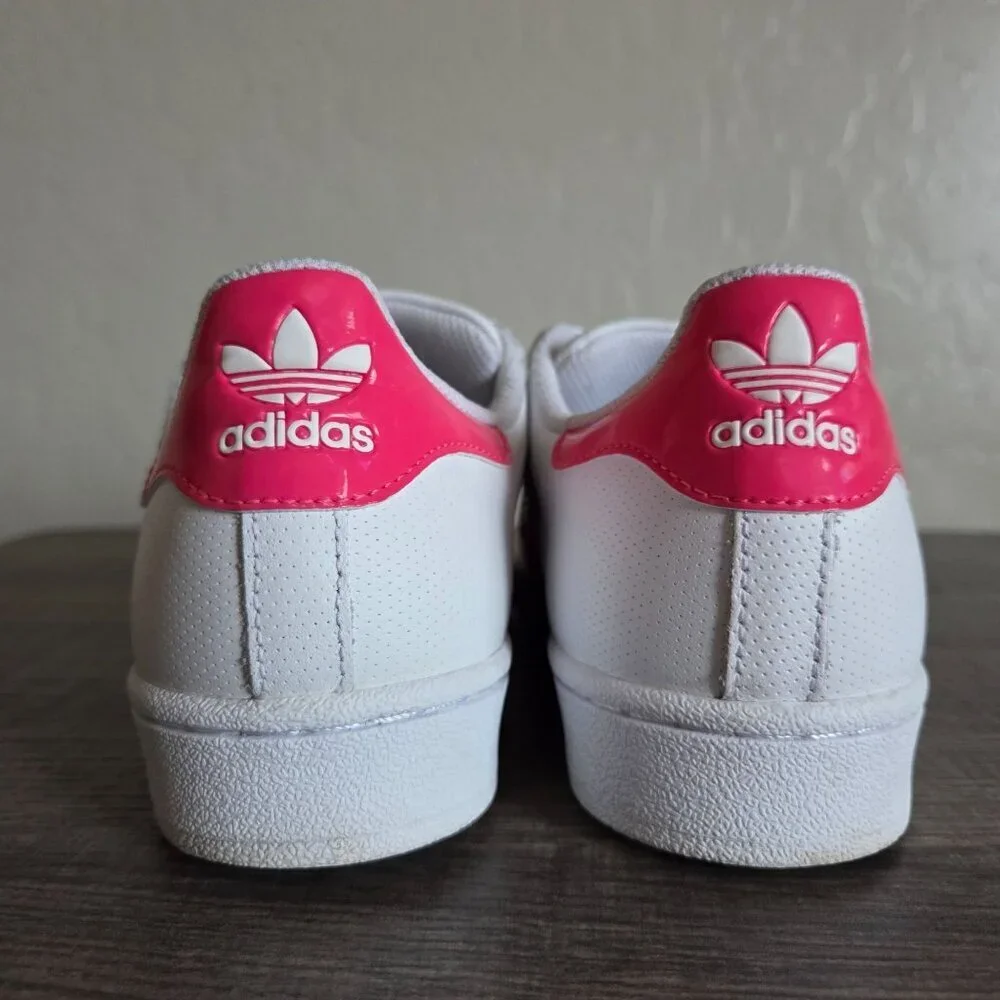 Adidas Superstar J Sneakers Shoes White/Iridescent Hot Pink Big Girls 6.5 DB1210